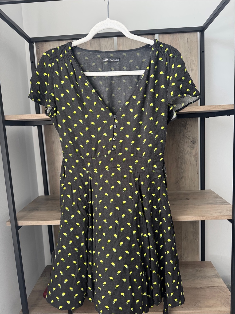 Zara Lemon Short-Sleeve V-Neck Fit & Flare Dress